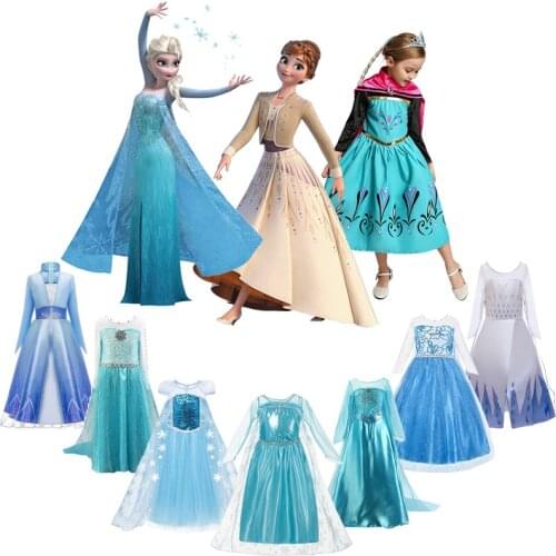 Disney Princess Snow Queen 2 Elsa Dress For Girls Halloween Party Costume for Kids Cosplay Frozen Anna Elza Vestido Girl Clothes