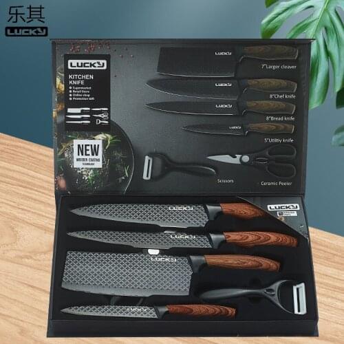 Gift Set Knife Set Of 6 Pieces Kitchen Chef Knives Set Japanese High Carbon Stainless Steel Damascus Laser Pattern Slicing
