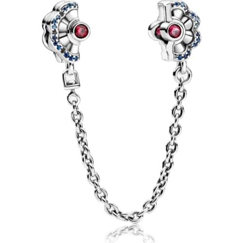 Fit Original Pan Stopper Charms Bracelet for Women Classic Blue Zircon Red Crystal Fan Safety Chain Beads DIY Pendant Girl Gifts