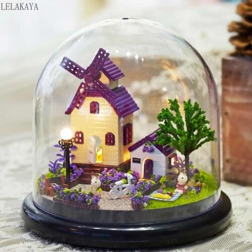 Provence Farm Glass Ball Small Wooden Handmade Cottage Handcraft Doll House Kits Miniature Home Assembling Kids Grownups Toy NEW