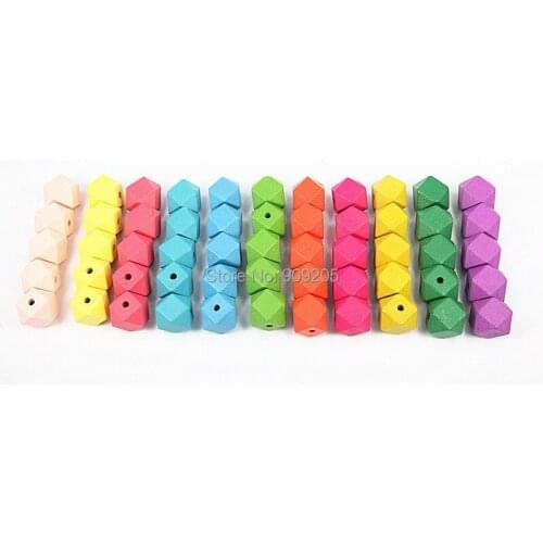 SANSHOOR Hot Sale 20mm DIY Wooden Beads Rainbow Color Geometric Wood Bead for DIY Necklace Accessories 100pcs/lot