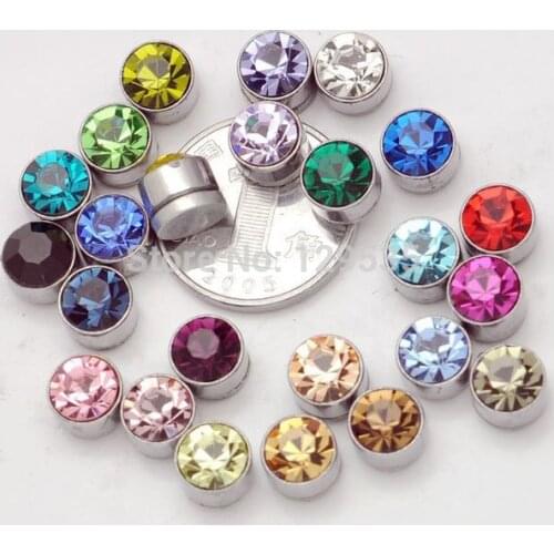 Wholesale 7mm titanium steel No pierced Women Men Magnetic stud earrings Austrian crystal
