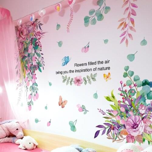 [SHIJUEHEZI] Flower Leaves Wall Sticker DIY Plants Wall Decals for House Living Room Kids Bedroom Kitchen Wedding Decoration