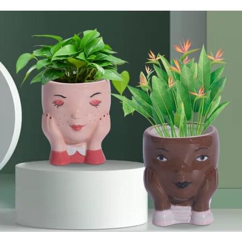 Nordic Minimalist Character Ceramic Desktop Pot Indoor Home Decoration Personality Flowerpot Creative Gardening Potted Ornaments
