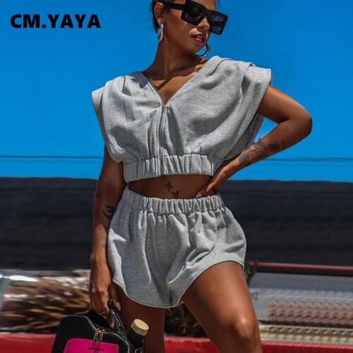 CM.YAYA Summer Active Sweatsuit Outfits Womens Set Fashion Zipper Up Tops and Shorts Matching Two 2 Piece Set Tracksuit