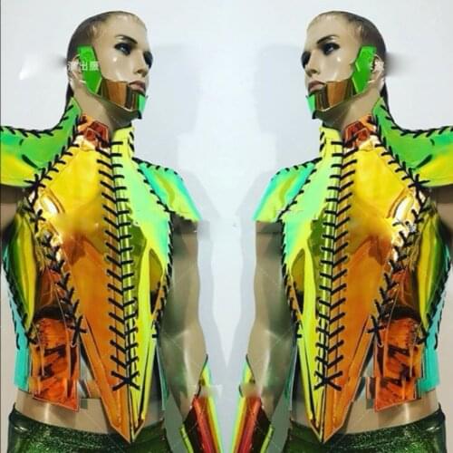 Technology sense Future clothing Bar party laser magic colorful gold metal mens gogo costumes