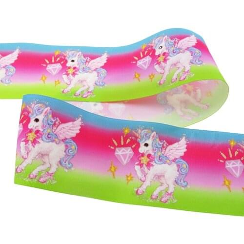 100Y/lot 3" 75MM heat transfer flower unicorn printed grosgrain ribbon for DIY bows accessories welcome custom printed
