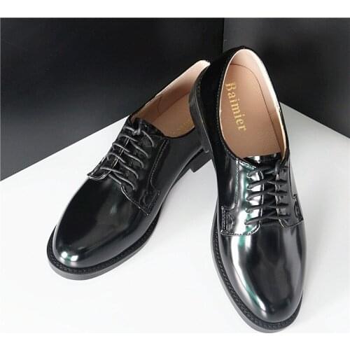 Celebrity style brand oxford shoes women lace up low heel derby shoes woman all-match brogue shoes black leather shoes women