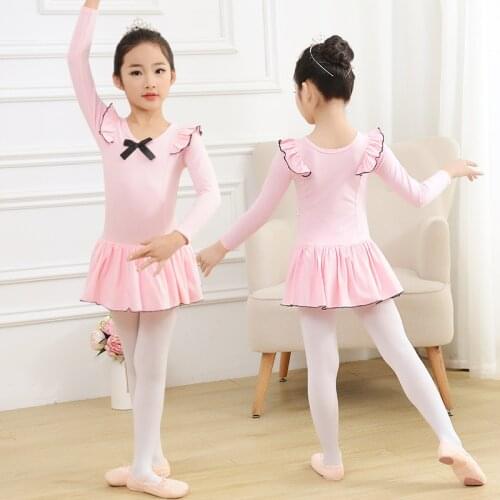USHINE children girls cotton training dress long-sleeved dance skirt ballet suit kids ballet leotard