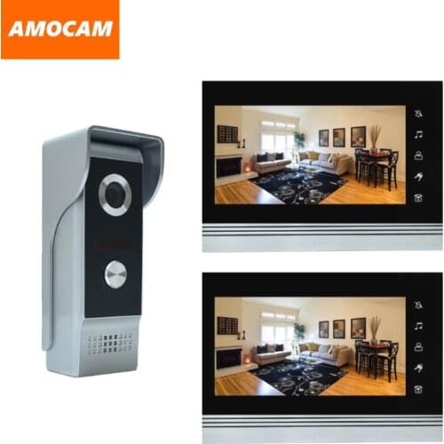 7" video door phone intercom doorbell kits aluminum alloy panel wired video doorphone system 1 IR camera 2 LCD color monitor