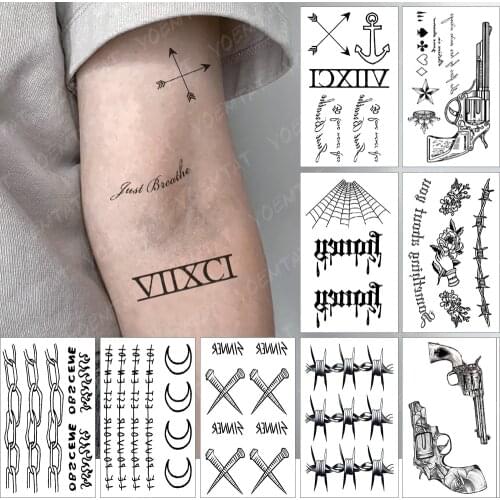 Waterproof Temporary Tattoo Sticker Small Roman Numerals Fire Flash Tatoo Anchor Wrist Fake Tatto For Body Art Women Men
