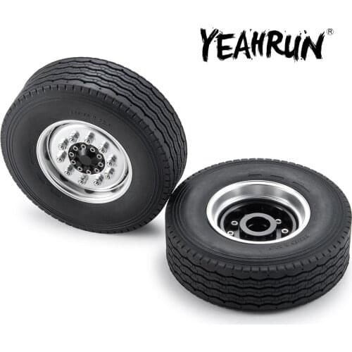 YEAHRUN Metal Front Wheel Hub Rims with 28mm Width Rubber Tires for Tamiya 1/14 RC Trailer Tractor Truck Car Parts