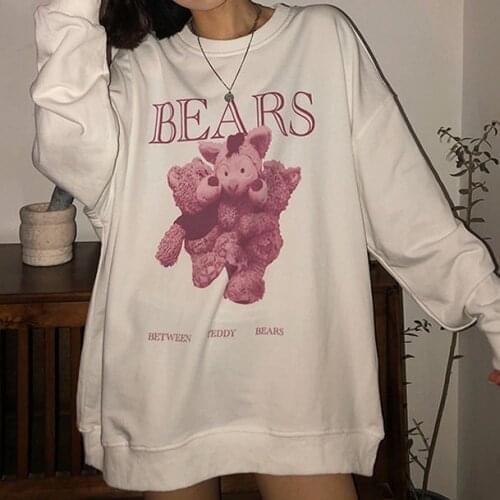 Women hoodie Big bear Pattern furry Hoodie Winter Warm Plush sweet Pullovers Woman Vintage korean Style loose Sweatshirt kawaii