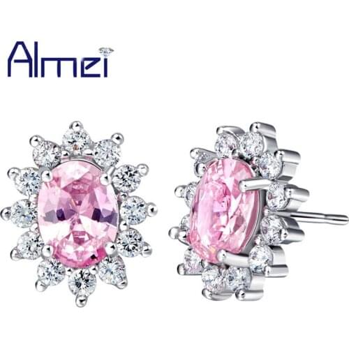 Almei Vintage Flower Silver Color Stud Earrings for Women Female Joyeria Boucles d'oreilles Pour Les Femme Earring Jewelry R751