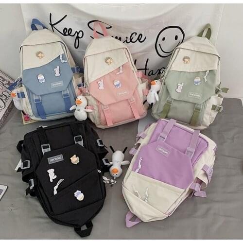 Harajuku Women Backpack Cute Badges Large Capacity School Bag Fashion Kawaii Lady Travel School Backpack