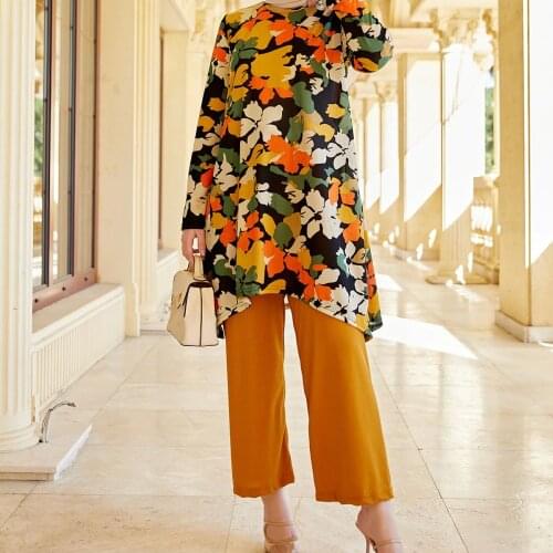 Women Yellow Floral Dual Suit hijab muslim custom design spacious 2021 fashion trend of the most preferred women fashion