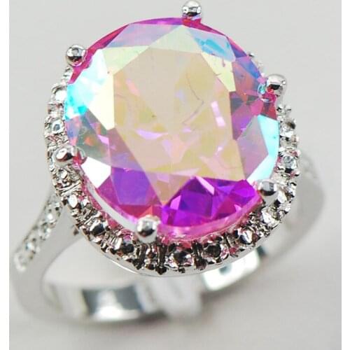 Rose Rainbow White Crystal Zircon Women 925 Sterling Silver Ring F978 Size 6 7 8 9 10