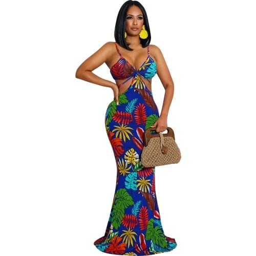 Wholesale Boho Floral Women Dress Sexy Ladies Sleeveless Bodycon Prom Evening Party Summer Beach Casual Long Sundress
