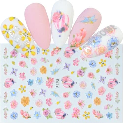 1 Sheet 3D Nail Stickers Self-adhesive Flowers and Leaves Mixed Patterns Transfer Decals Nail Art Decoration