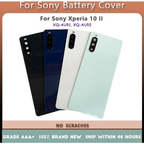 100% Original Back Glass For Sony Xperia 10 II XQ-AU51 AU52 Battery Cover Door Housing Rear Case + Camera Lens Replacement Parts