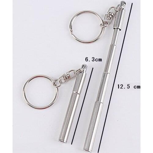 200pcs Mini Metal Key Ring Stainless Steel Telescopic Pen keyring telescoping Pen Tool Steel Pen Keychain Ball Point Pen