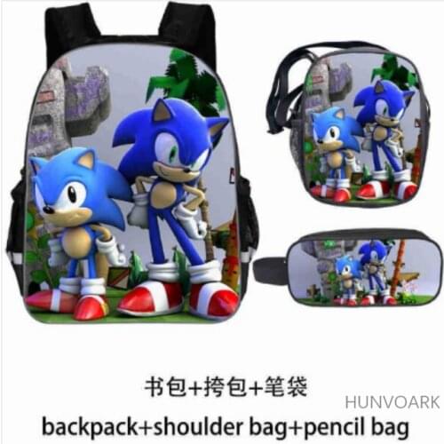 3PC/Set Backpack Hot Game SONIC RACING The Hedgehog Pattern Students School Bags Cartoon Anime Teenagers Book-Bags Set