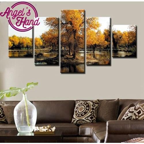5 pcs Full autumn scenery Diamond embroidery diy Diamond painting Yellow plant cross stitch Square drill diamond Mosaic picture
