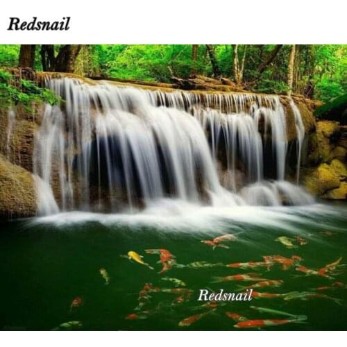 5D DIY Diamond Painting landscape Waterfall Cross Stitch Scenery diamond Embroidery rich fish rhinestones Christmas EE446