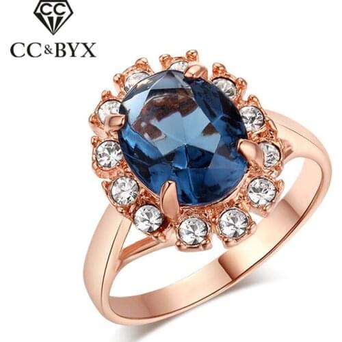 CC Jewelry Rings For Women Fashion Jewelry Luxury Rose Gold Color Blue Stone Engagement Joyas Romantic Bridal Wedding Ring CC616