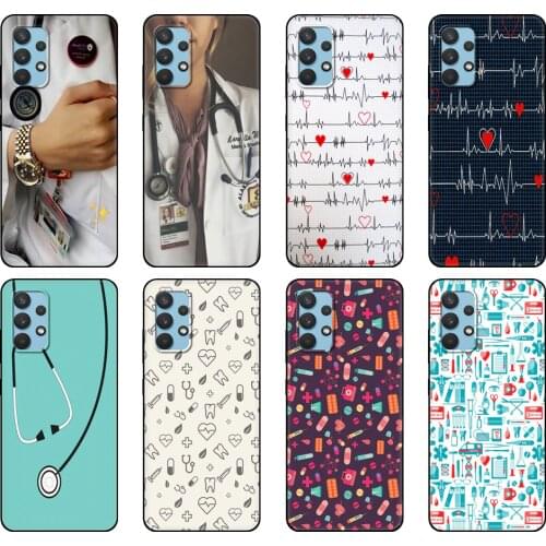 Black tpu Case For Samsung galaxy A32 A42 A52 A72 4g 5g S21 PLUS ultra back cover Nurse Medicine Health Heart