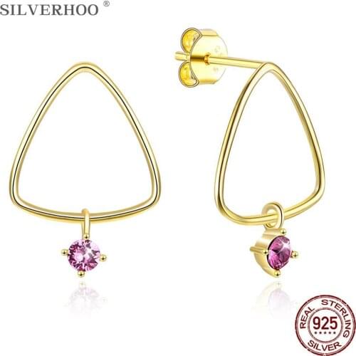 SILVERHOO 925 Sterling Silver Earring Triangular Shape Classic Luxury Austria Crystal Stud Earrings Women Hot Selling Jewelry