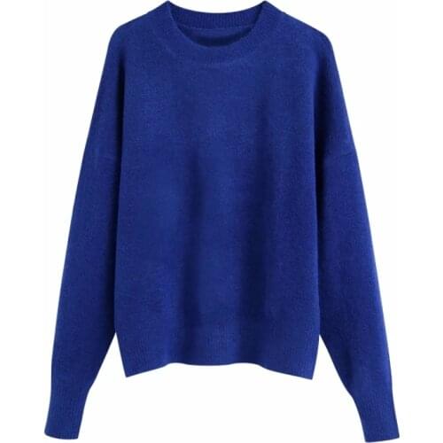 Hot Sale Women O Neck Long Sleeve Blue Knitted Sweater Female Loose Pullover Casual Lady Tops SW1261