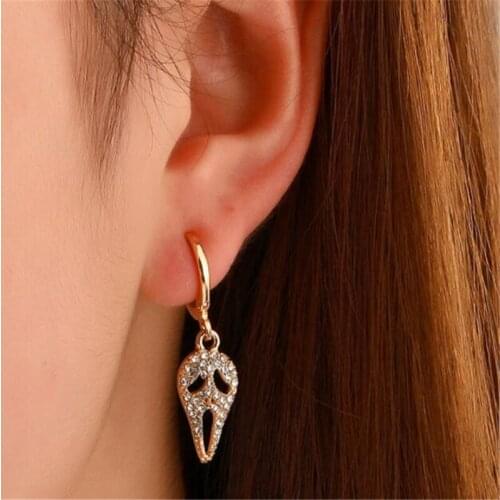 Creative Luxury Crystal Skull Grimace Clip Earrings Gothic Trend Mens And Womens Gold Earrings Halloween Jewelry