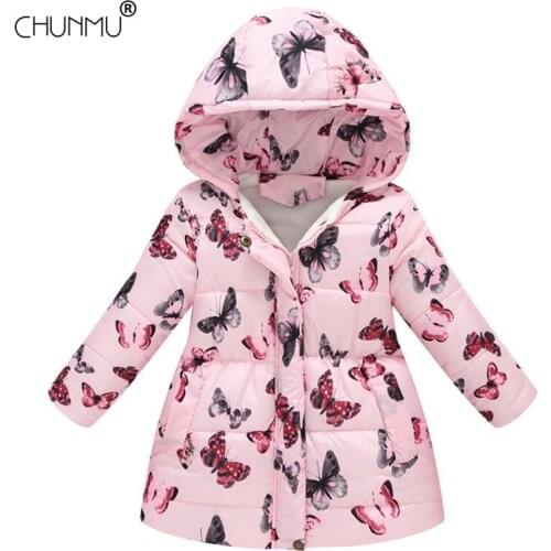 Flower Kids Jackets For Girls Winter Hooded Cotton-padded Down Coat Girls Fashion Outwear Parkas Girls Coat Warm Jacket