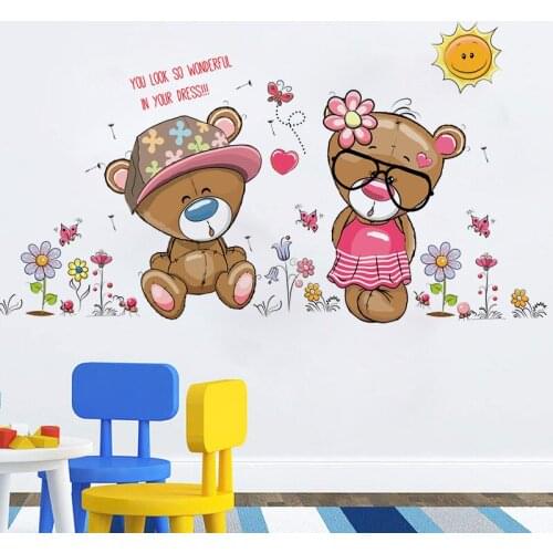 Bear Lovers Stickers Wall for Kids Room Decorations PVC Cartoon Decals 50X70cm CP0437