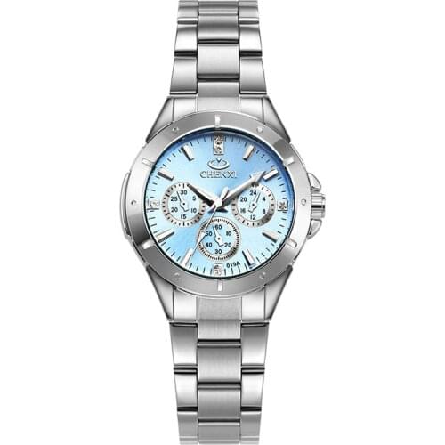 Chenxi Fashion Blue Watch Women Watches Stainless Steel Band Quartz Wristwatches 30m Waterproof Relogio Feminino Reloj Mujer