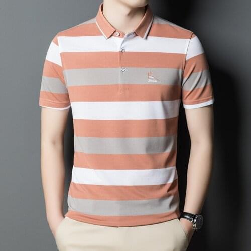 2021 Top Grade New Summer Brand Designer Mens Polo Shirt Turn Down Collar Short Sleeve Casual Striped Tops Fashions Men Clothes