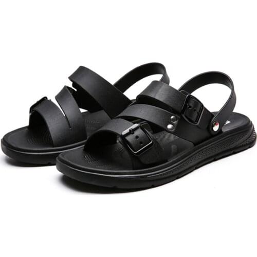 Y52 Men Leather Sandals Summer 2021 Original Outdoor Casual Shoe Buckle Strap Beach Gladiator Rubber Garden Slippers Black White