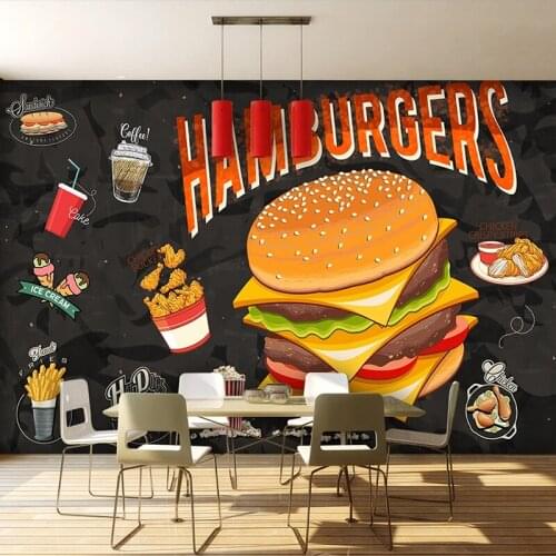 Custom Any Size Mural Wallpaper 3D Stereo Hamburger Fried Chicken Fast Food Restaurant Background Wall Painting Creative Fresco