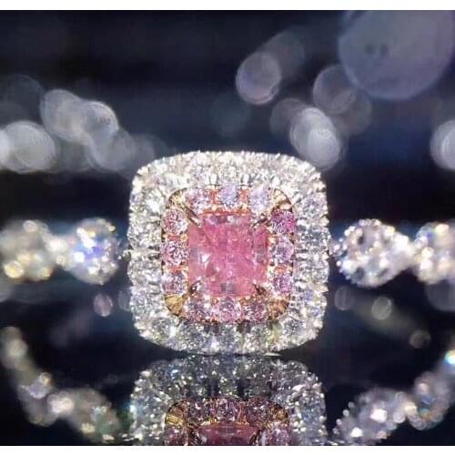 2017 New Arrival Top Sell Luxury Jewelry 925 Sterling Silver Princess Pink 5A CZ Women Wedding Party Finger Pave Ring Size 5-10