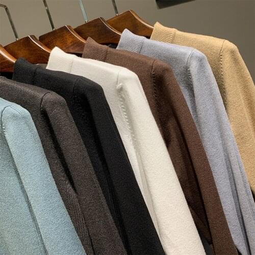 2021 new mens fashion slim casual solid color half high neck knitted pullover bottoming shirt mens brand round neck sweater