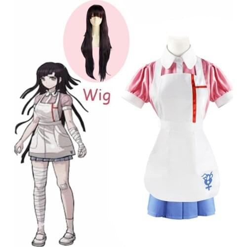 New Dangan Ronpa 2 Mikan Tsumiki Cosplay Costume Danganronpa Woman Dress Princess Wig Suit Girls Top Shirt skirt apron and wigs