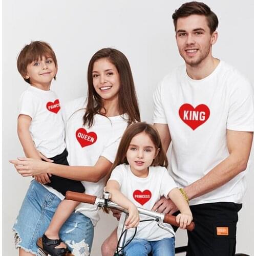 Summer new cartoon love alphabet print parents and children dress cotton short-sleeved king Queen Princess and prince casual