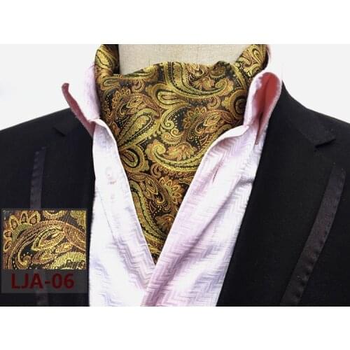New Fashion Mens Ascot Gold Paisley Luxury Cravat Tie for Wedding