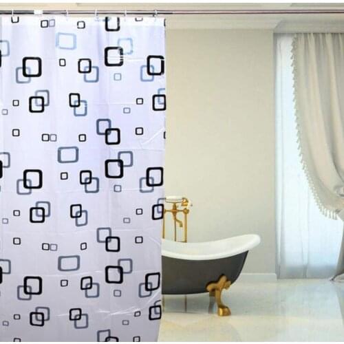 Wholesale 180cm width Eco-friendly PEVA Waterproof Shower Curtain Thickened small square shower water curtain with hook