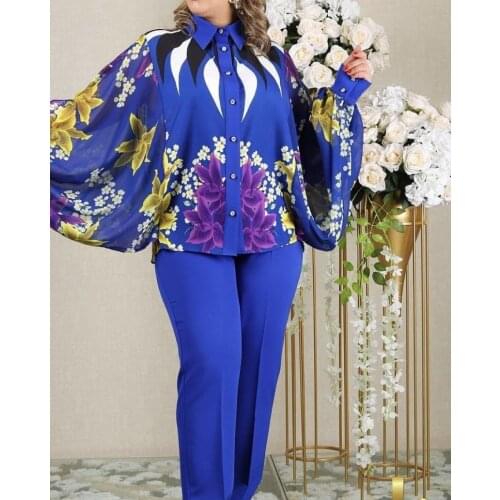 Nowssa 2021 Autumn Fashion Style African Women Printing Polyester Two Pieces Sets Top and Long Pant African Clothes for Women