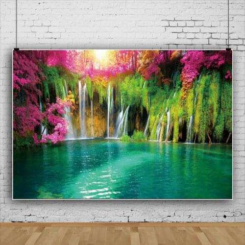 Landscape Waterfall Lake Spring Tree Green Nature Scenery Scenic Photography Backdrops Vinyl Background For Photo Studio