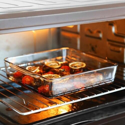 Clear Glass Oven Tray Microwave Square Plate Ovenproof Dish With Two Ears Comal Cake Bread Round Oven Bowl Simple Lunch Plate