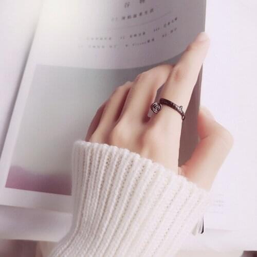 S925 Silver Color Ring Valentines Day Index Finger Tail Ring Rose Flower Open Ring Female Hipster Simple Creative Lady Jewelry
