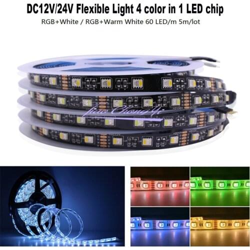 5M RGBW LED Strip, 4 color in 1 led chip,SMD 5050 DC12V 24V flexible light RGB+White / warm white ,60Leds/m Black PCB
